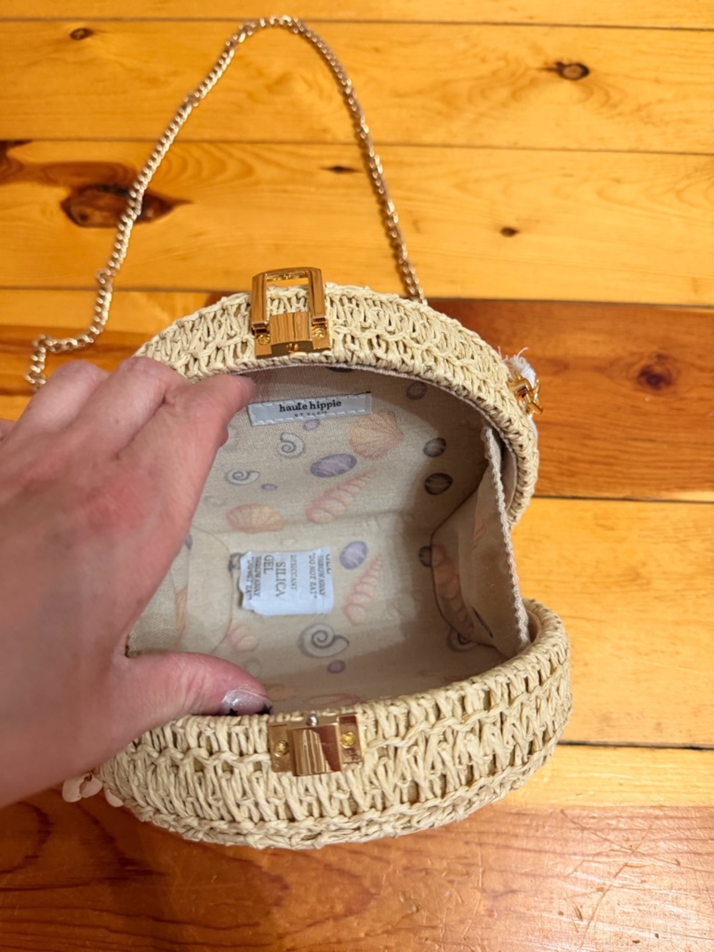 Haute Hippie Cream Woven Round Crossbody with Gold Hardware